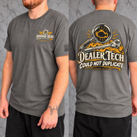 Dealer Tech gray shirt front and back